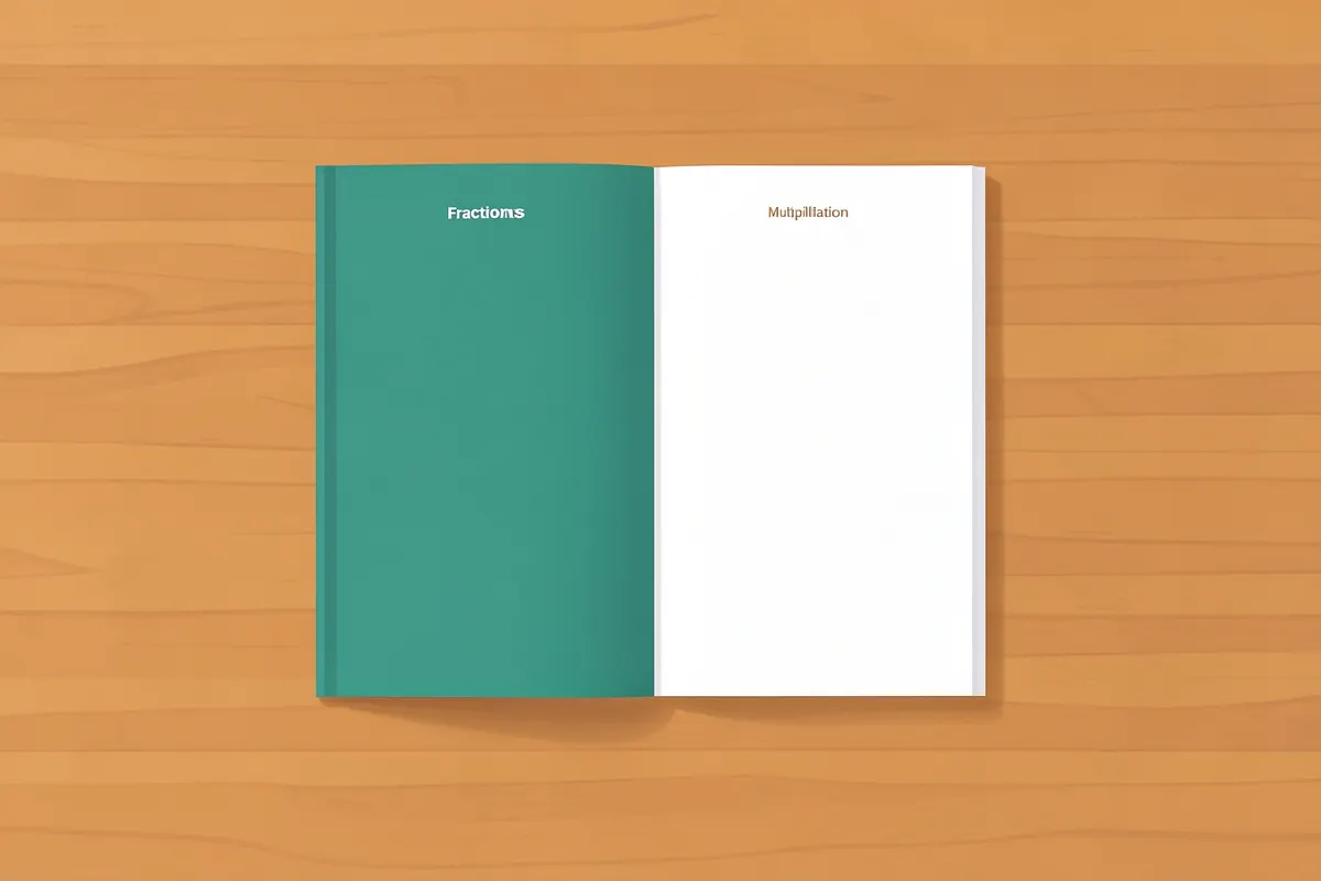 Seção 2: Livro aberto com tópicos de matemática do 5º ano, como frações e geometria.